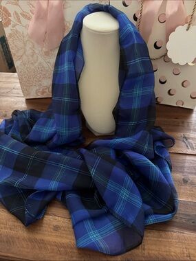 Blue Plaid Lightweight Infinity Scarf